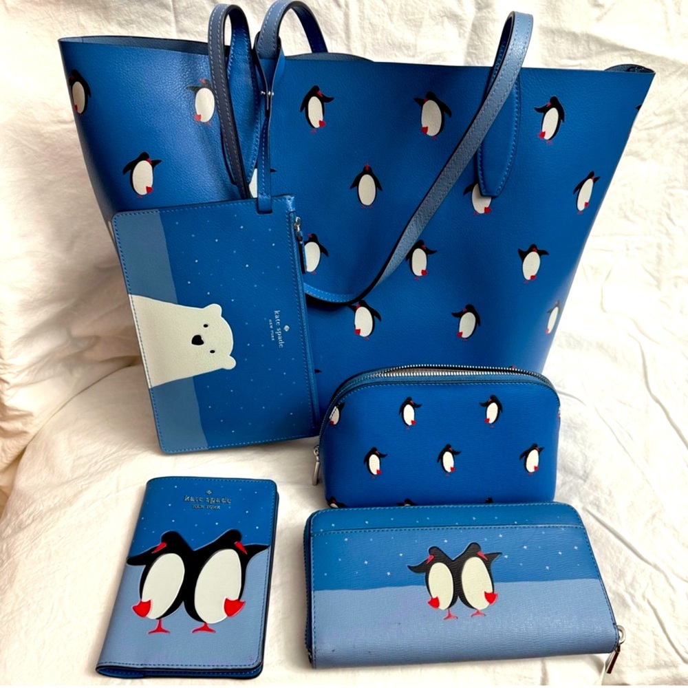 Kate Spade Blue Penguin Print Tote
